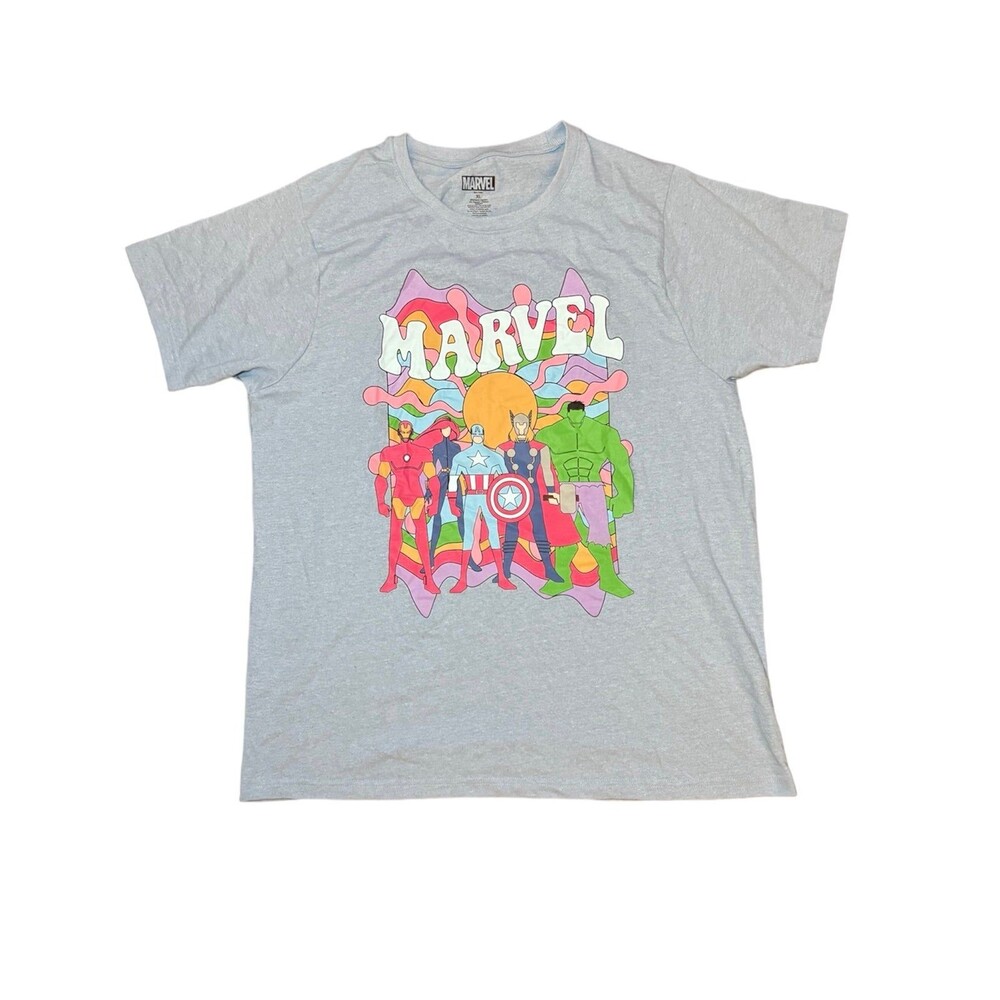 Marvel Superheroes Cartoon Tee Colorful Groovy Hulk Captain America Thor